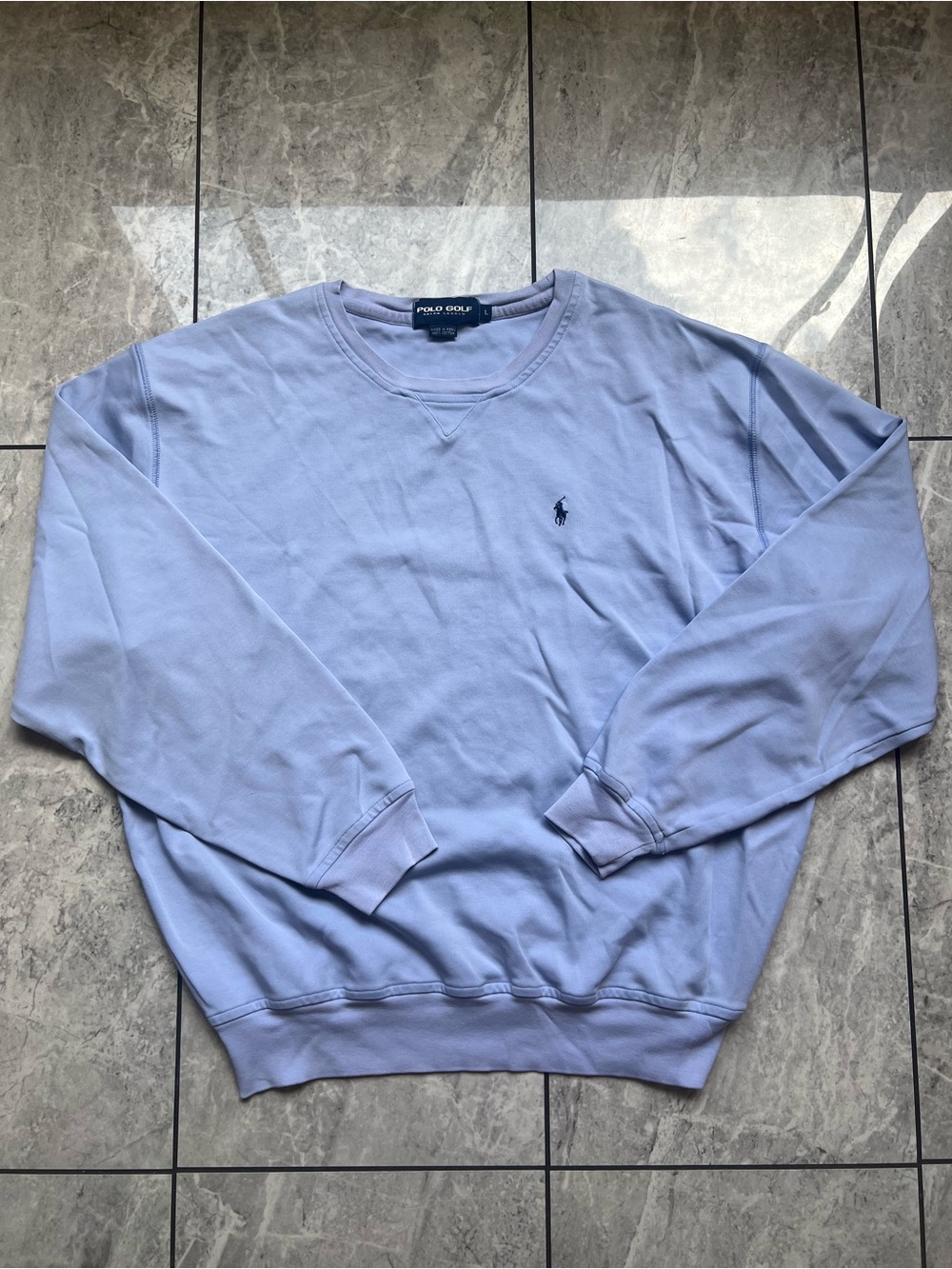 VTG Polo Golf Ralph Lauren Crewneck Sweatshirt Mens Light Blue V-Stitch Pony L